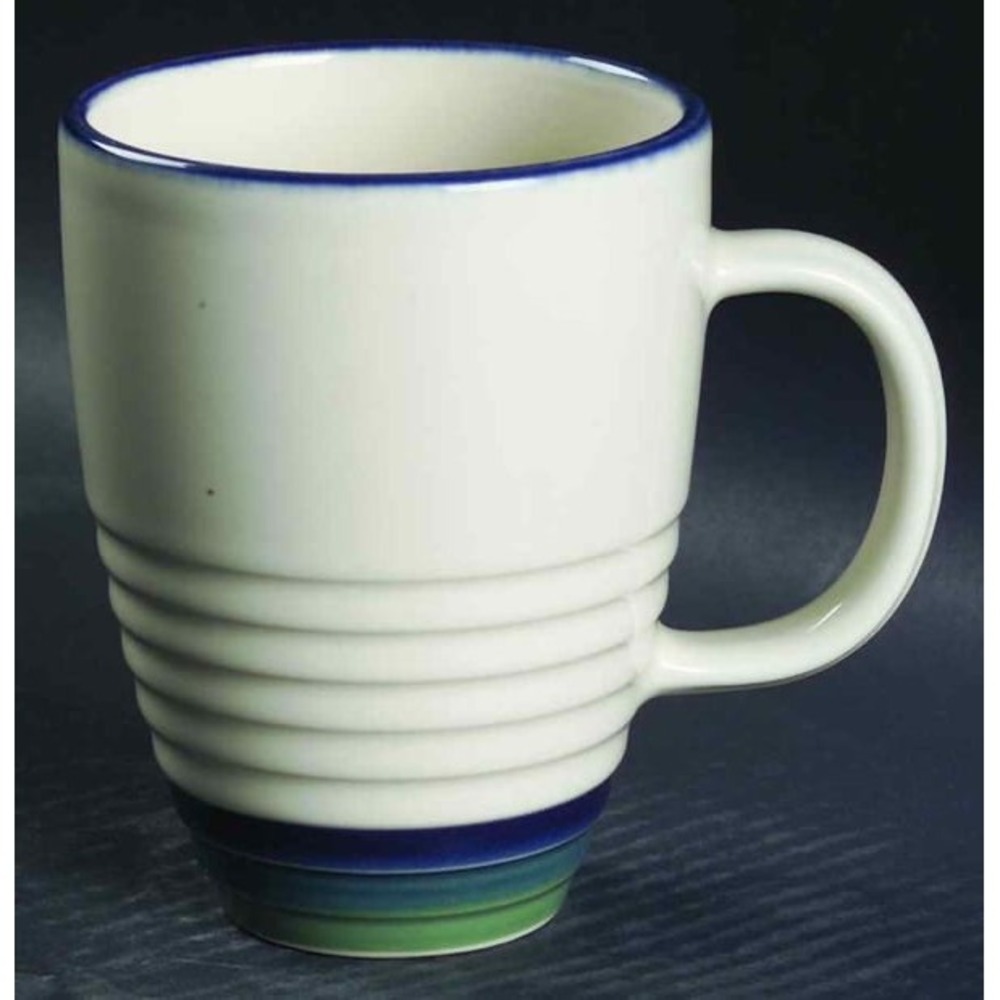 Pfaltzgraff Cream Stoneware Large Mugs Blue Green Accent Ribbed Design Set of 2‎ - Picture 2 of 4